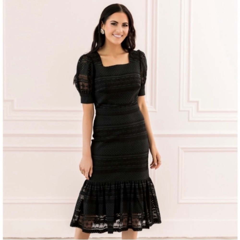 RACHEL PARCELL Black Lace Overlay MIDI Dress‎ Square Neck, Size XL